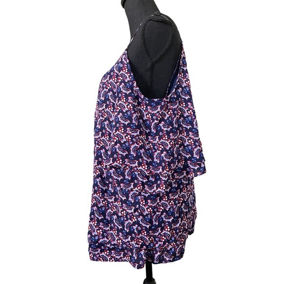 Soulmates Womens 1X Off-Shoulder Top With Spaghetti Straps Blue/Red Floral Print - Picture 3 of 8